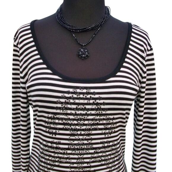 Cache Rhinestone Embellished Top New Stretch Scoop Neck Open Back $88 NWT B & W - Picture 3 of 8